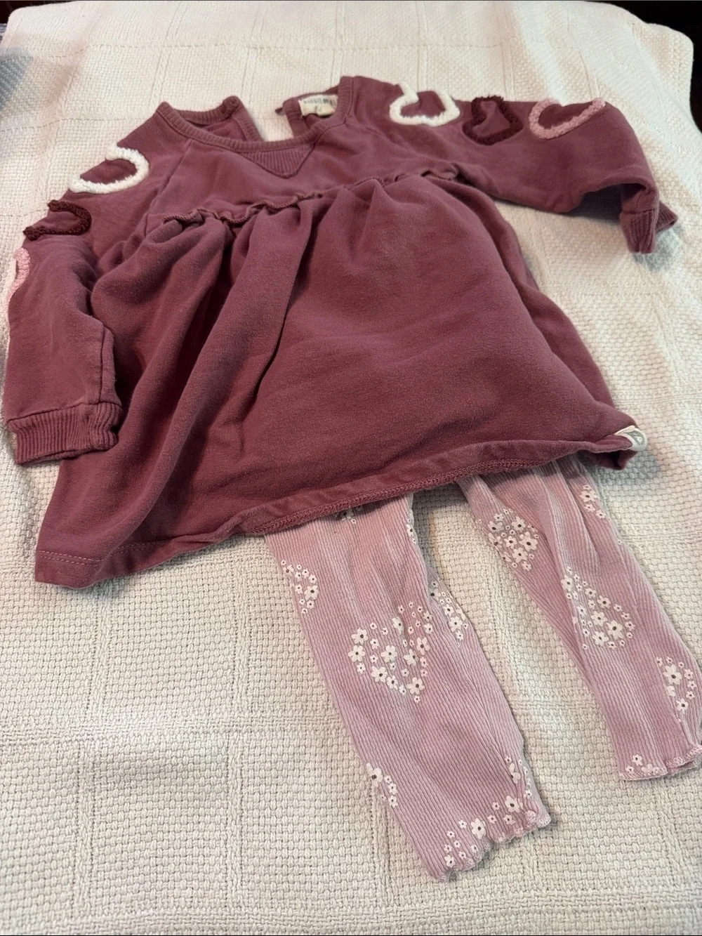 Girls Mauve Heart Accent Matching Set - Top & Floral Leggings